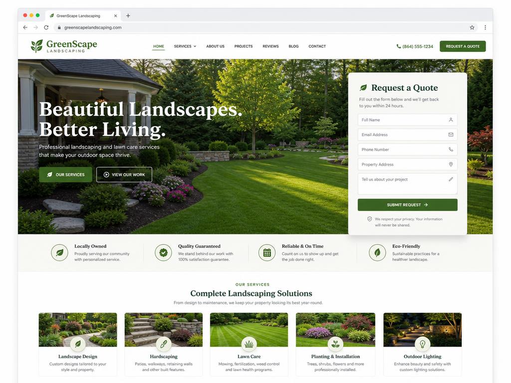 GreenScape Landscaping website homepage design