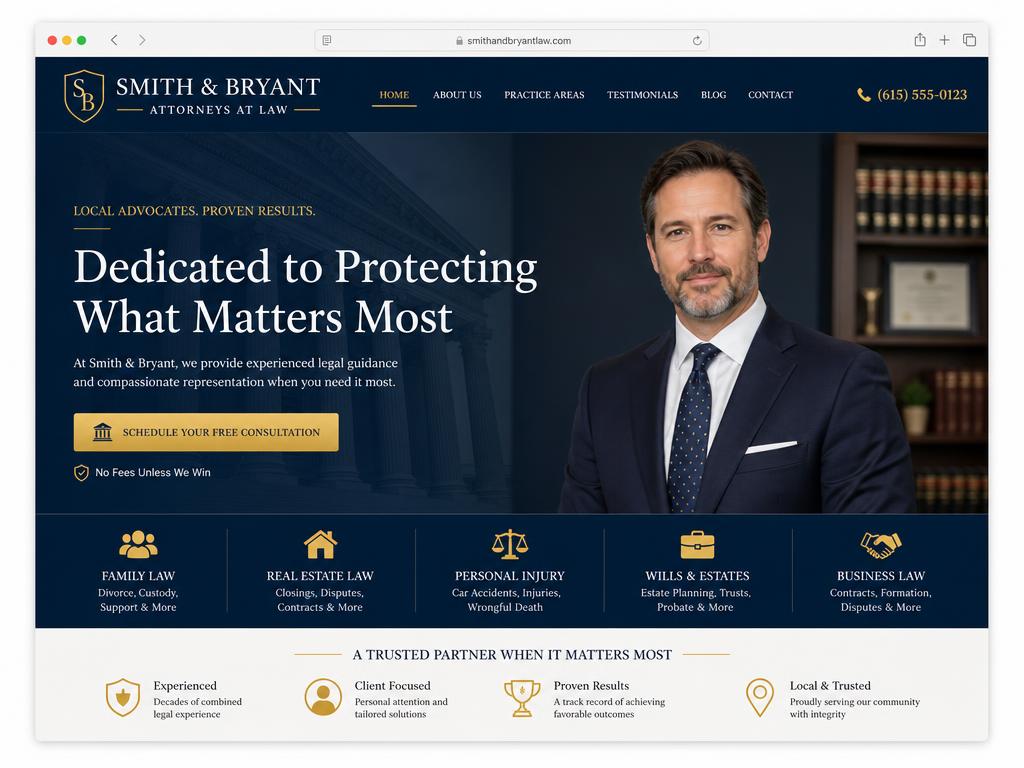 Smith & Bryant Law website homepage design