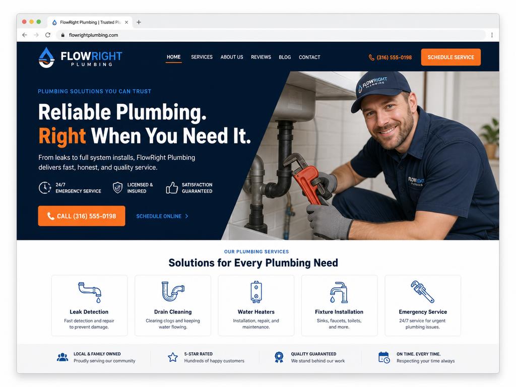 FlowRight Plumbing website homepage design